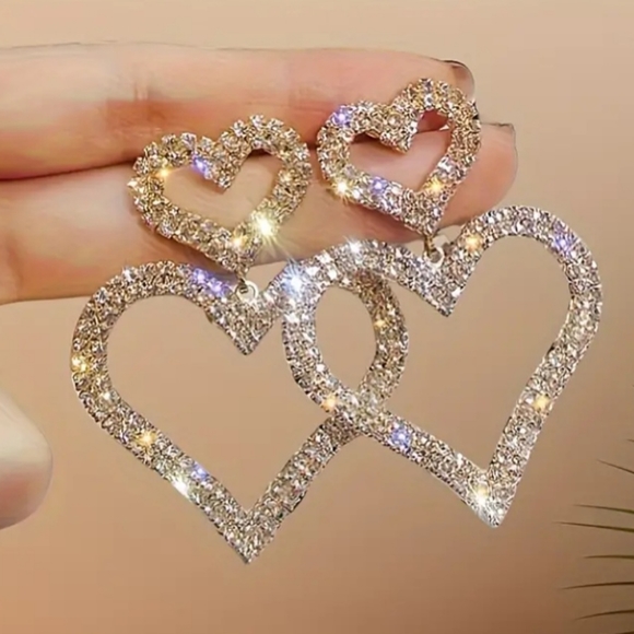 Beautiful s925 double dangle Heart Earrings - Picture 1 of 8